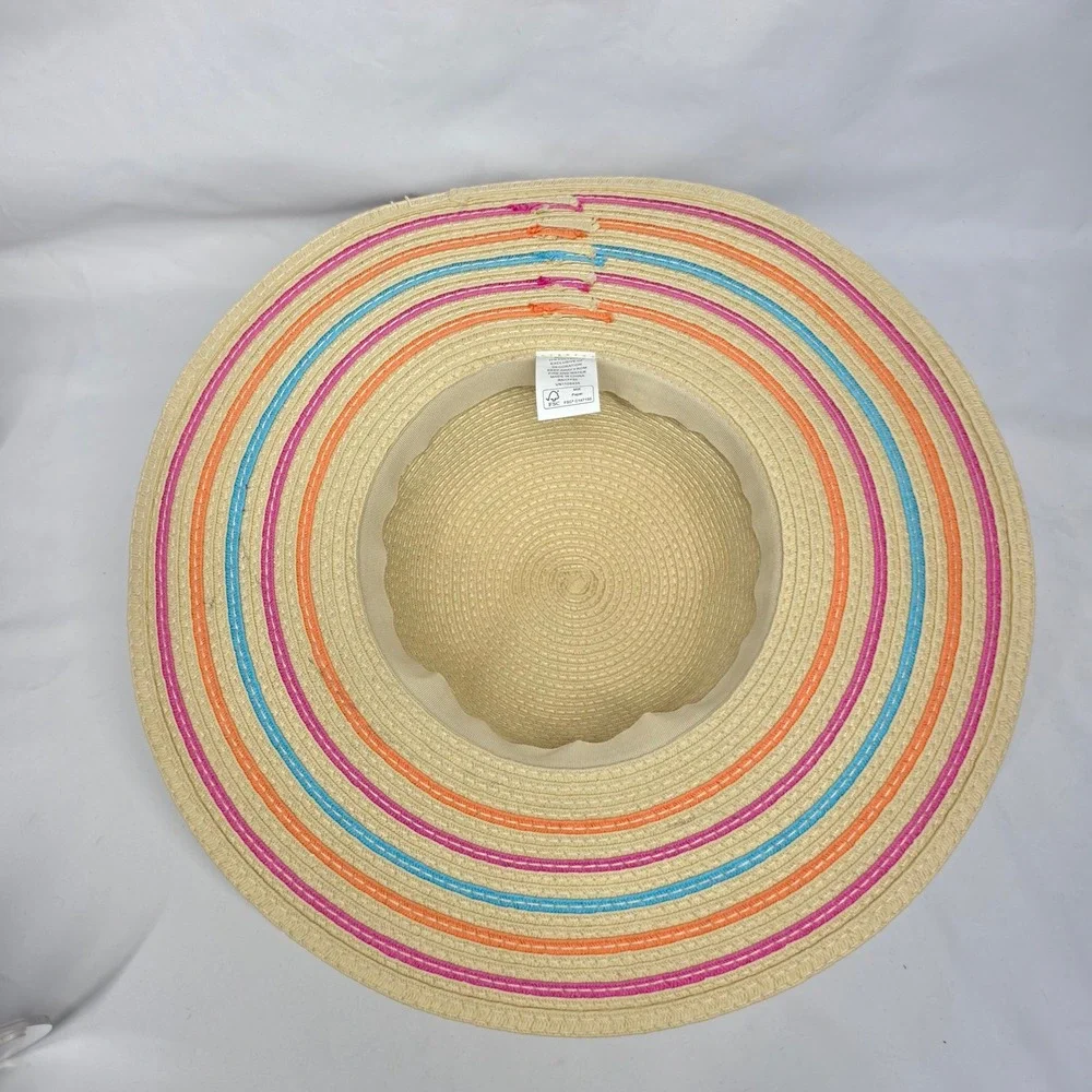 Target Straw Sun Hat Kids OS Tan Rainbow Stripe Fruit Bead Floppy Beach Boho